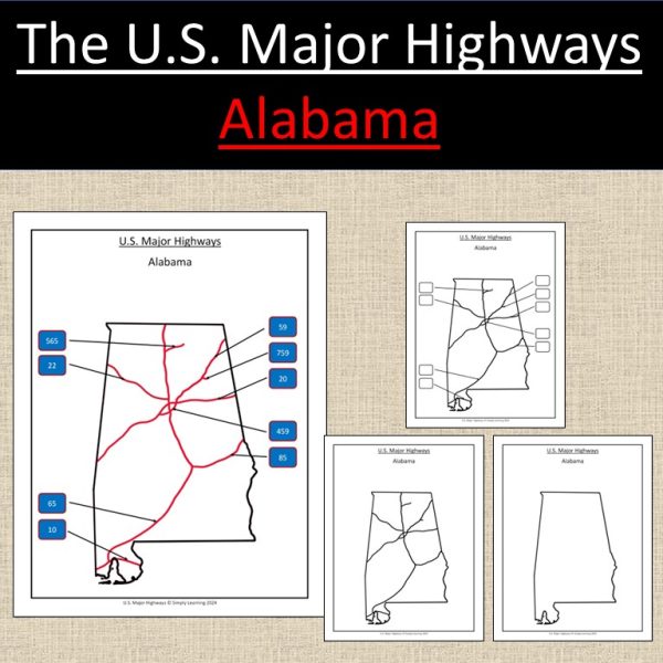 Alabama, US State Major Highways Map Geography | Made By Teachers