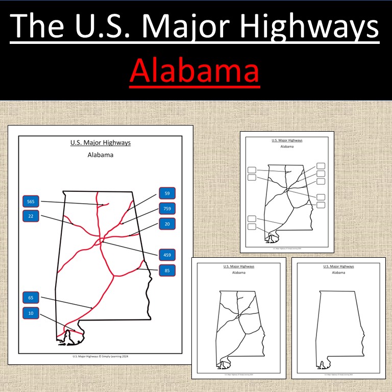 Alabama, US State Major Highways Map Geography