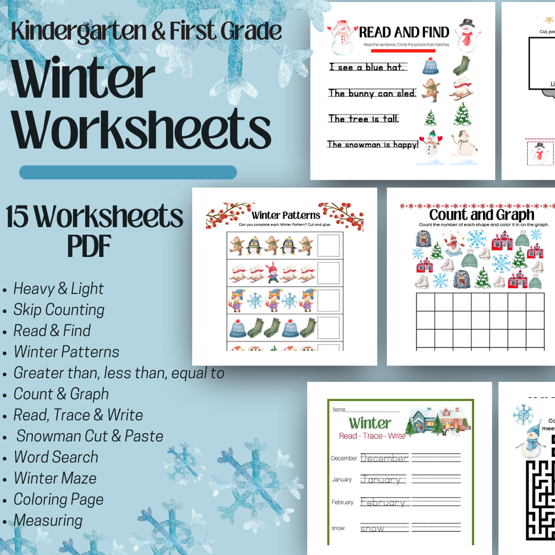 Kindergarten & First Grade Winter Workbook