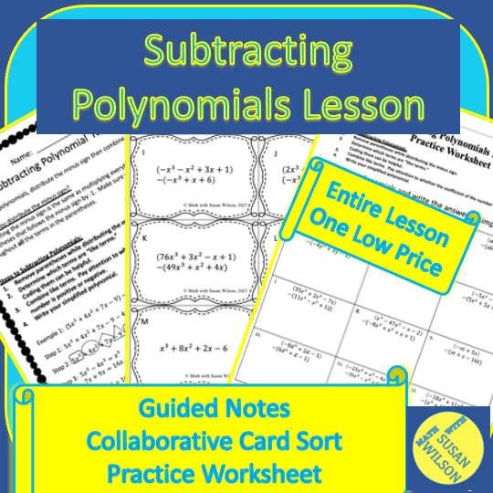 Subtracting Polynomial Lesson-Guided Notes, Group Card Sort, and Practice Sheet