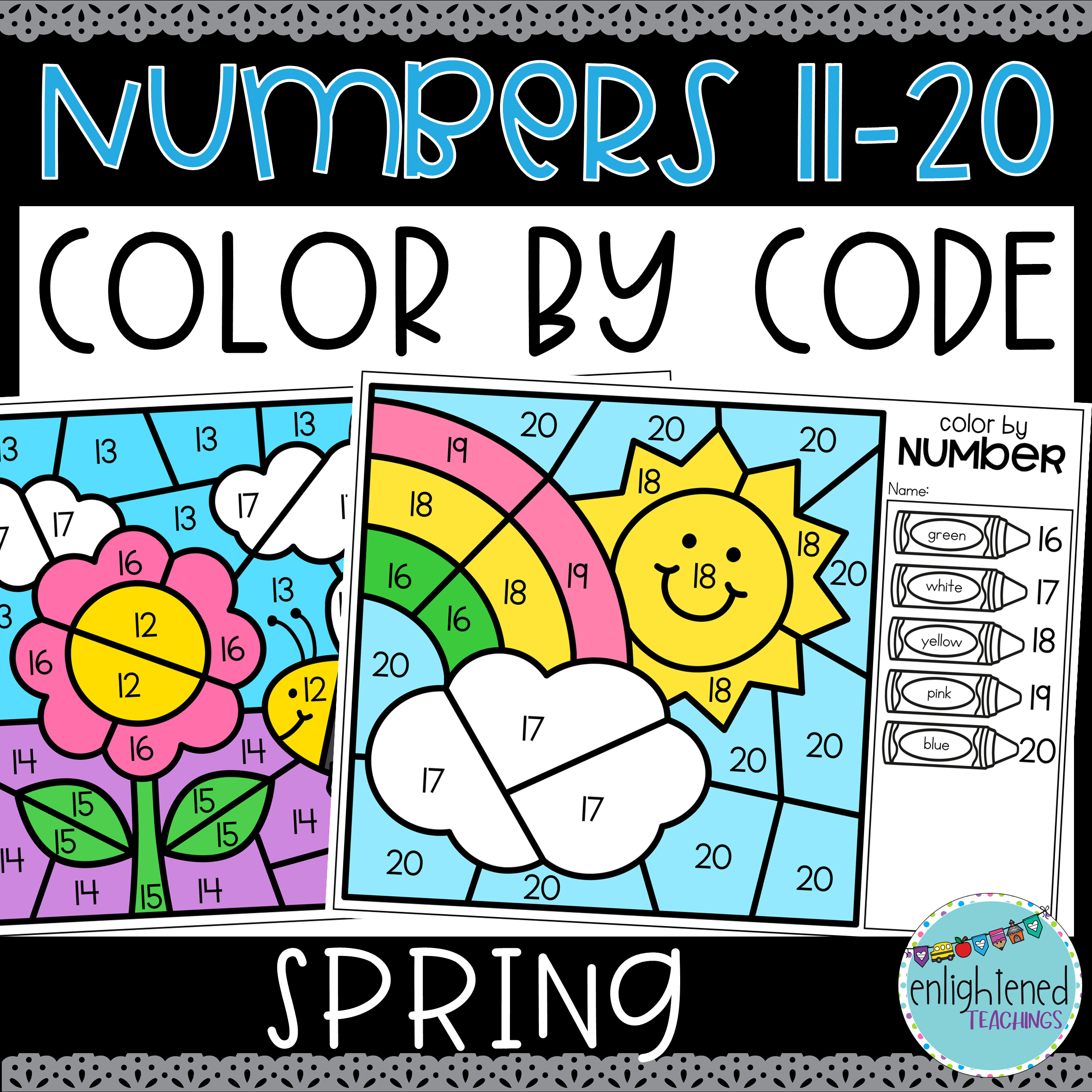 Spring Numbers 11 to 20 Color by Code Spring Number Recognition Math Coloring