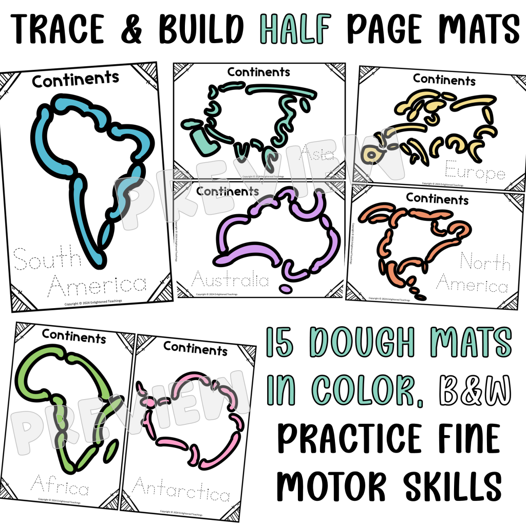 7 Continents Dough Mats Continents Playdough Mats Continents Activities ...