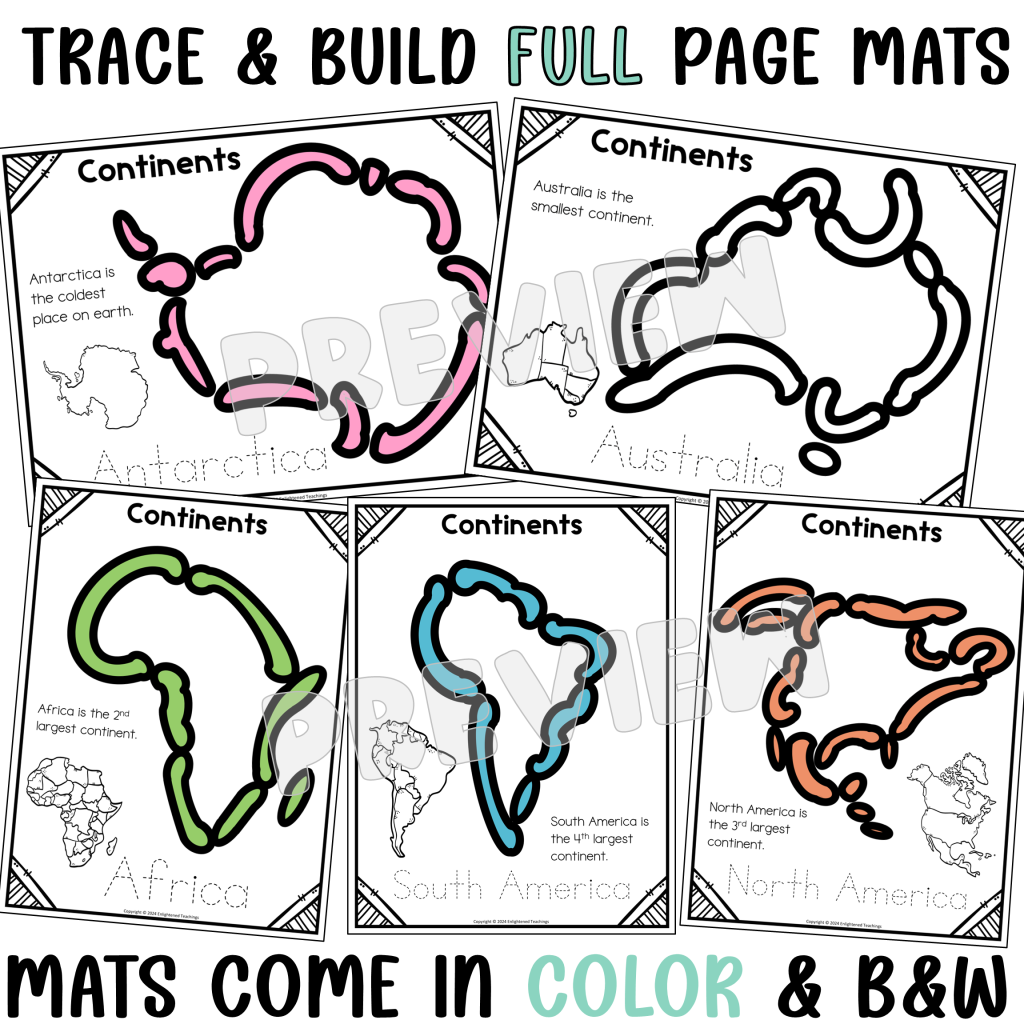 7 Continents Dough Mats Continents Playdough Mats Continents Activities ...