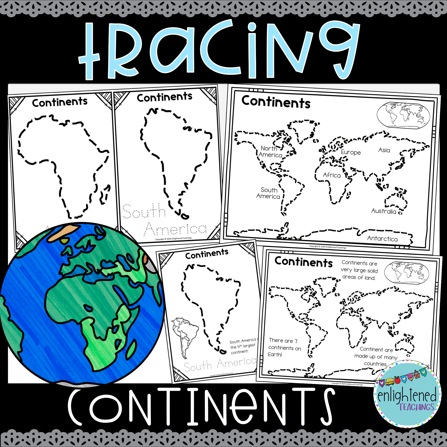 7 Continents Tracing Mats Continents Tracing Worksheets Tracing Continents