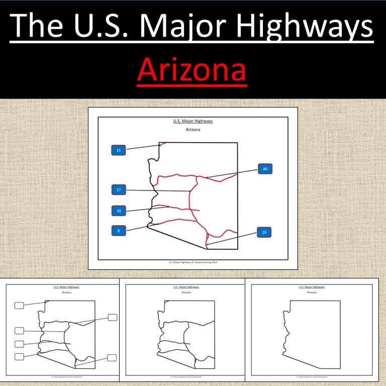 Arizona, US State Major Highways Map Geography