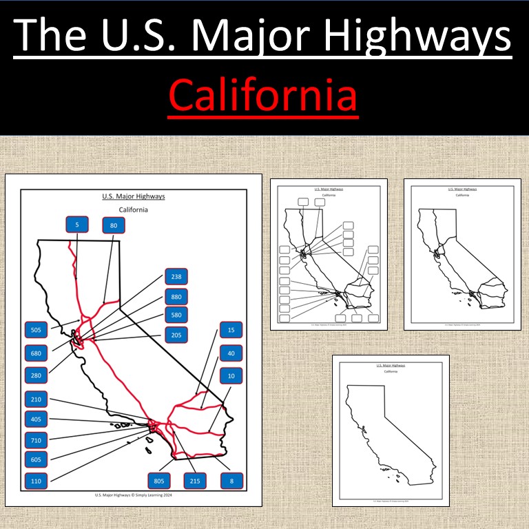 California, US State Major Highways Map Geography