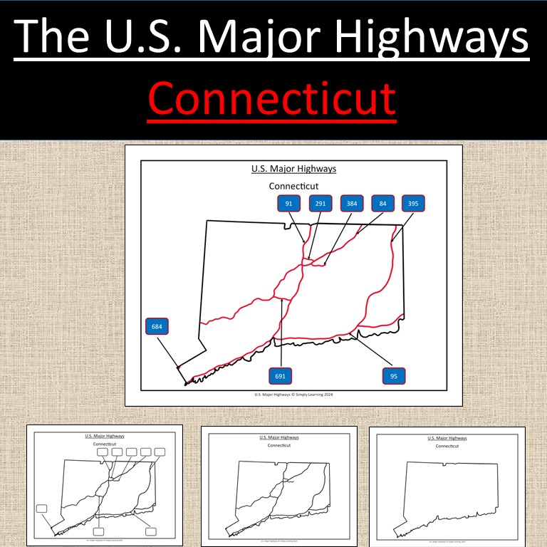 Connecticut, US State Major Highways Map Geography