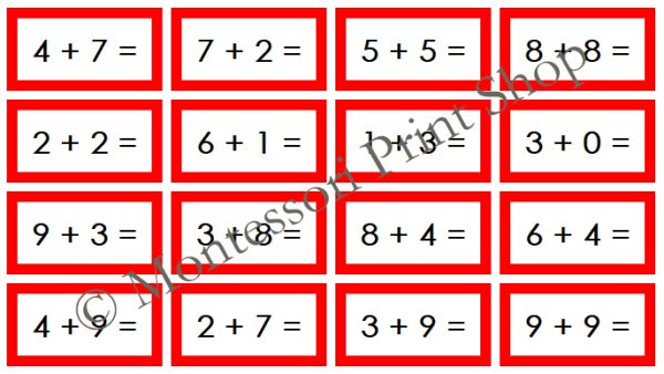 Addition Equation Slips (color-coded) - Montessori Math - Made By Teachers