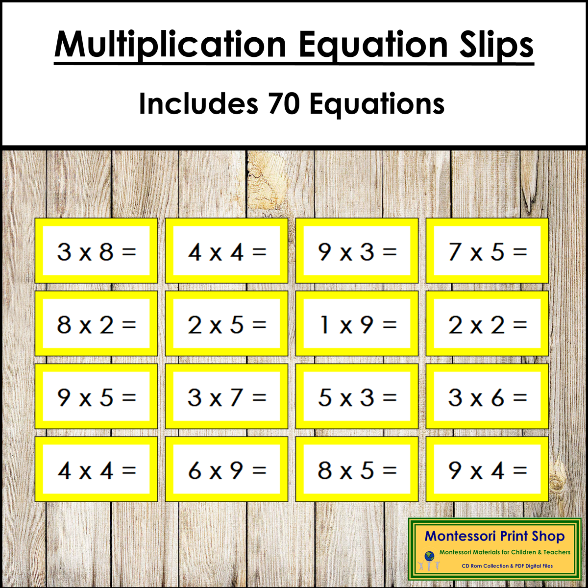 Multiplication Equation Slips (color-coded) - Montessori Math