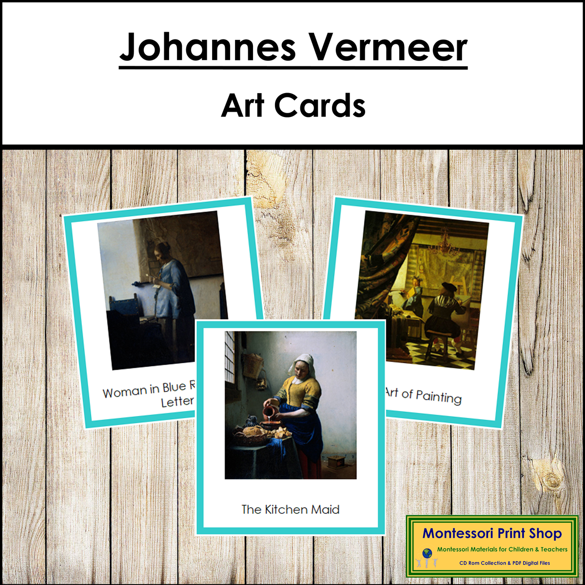 Johannes Vermeer 3-Part Art Cards (color borders) - Famous Artist - Montessori