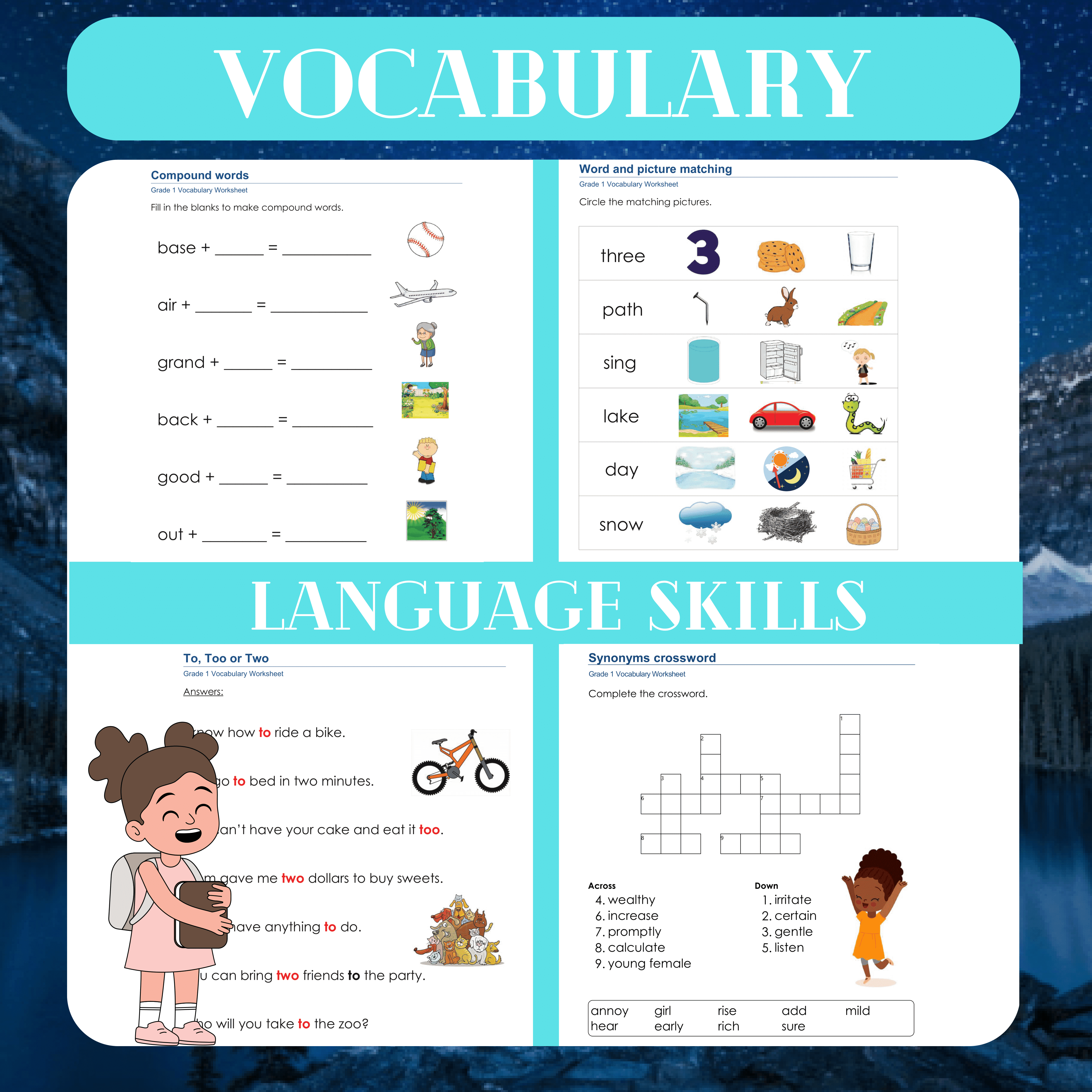 Word Wizards: Grade 1 Vocabulary and Language Skills Worksheets