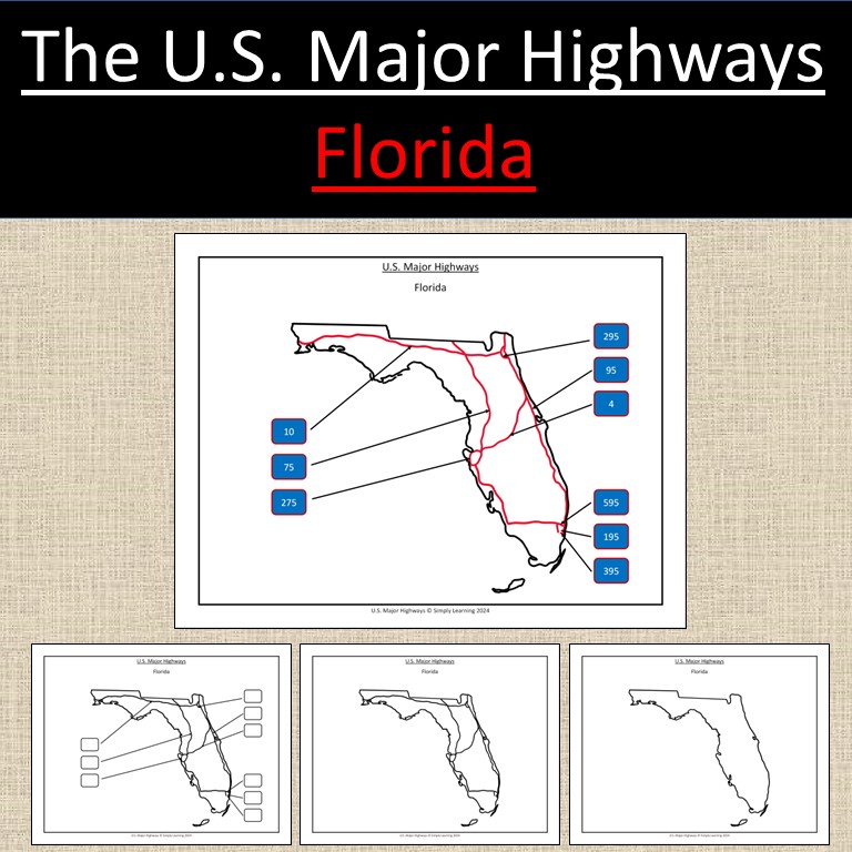 Florida, US State Major Highways Map Geography