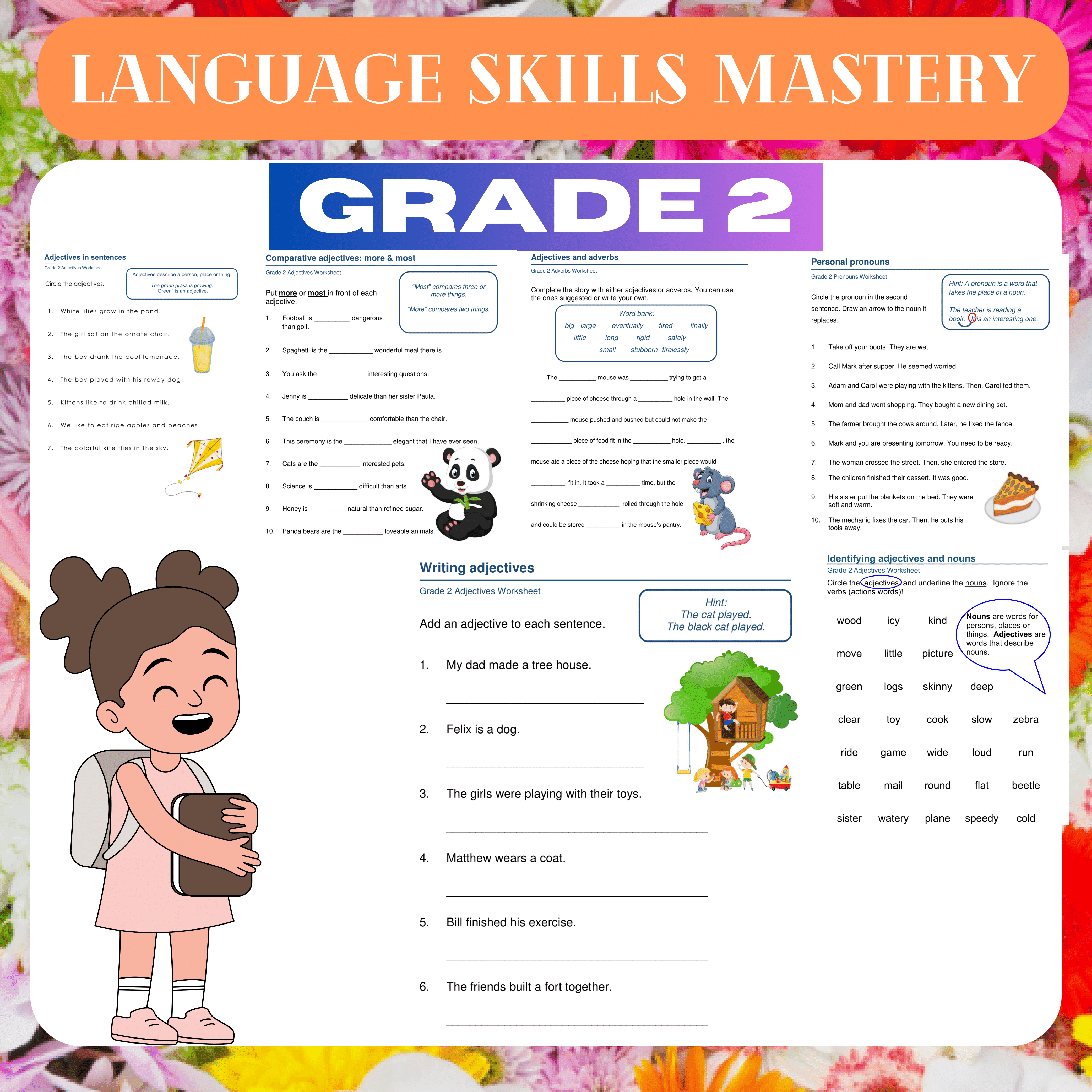 Language Skills Mastery: Grade 2 Adjective, Adverb, and Pronoun Worksheets