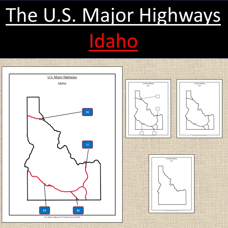 Idaho, US State Major Highways Map Geography