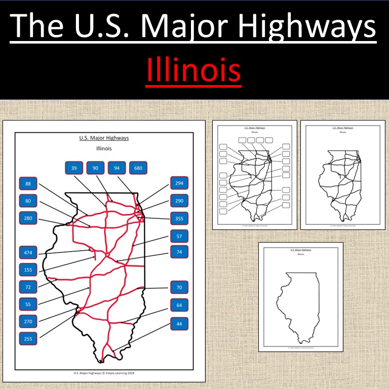 Illinois, US State Major Highways Map Geography