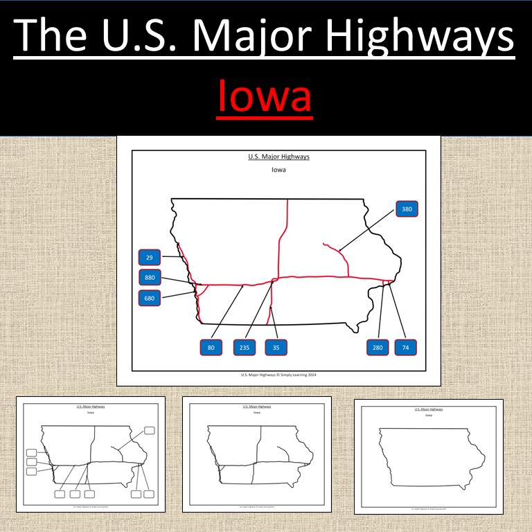 Iowa, US State Major Highways Map Geography