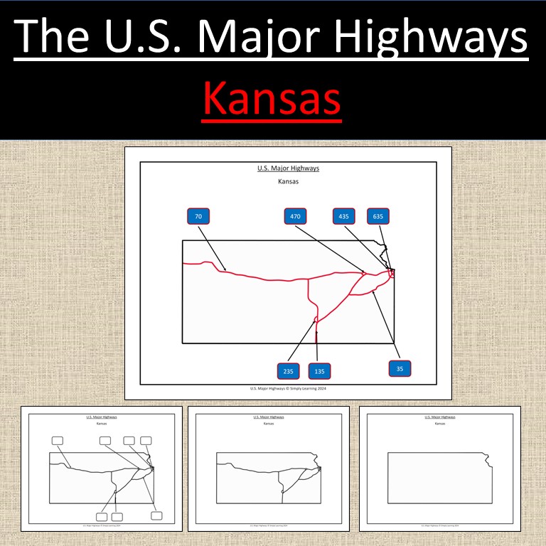 Kansas, US State Major Highways Map Geography