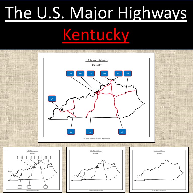 Kentucky, US State Major Highways Map Geography