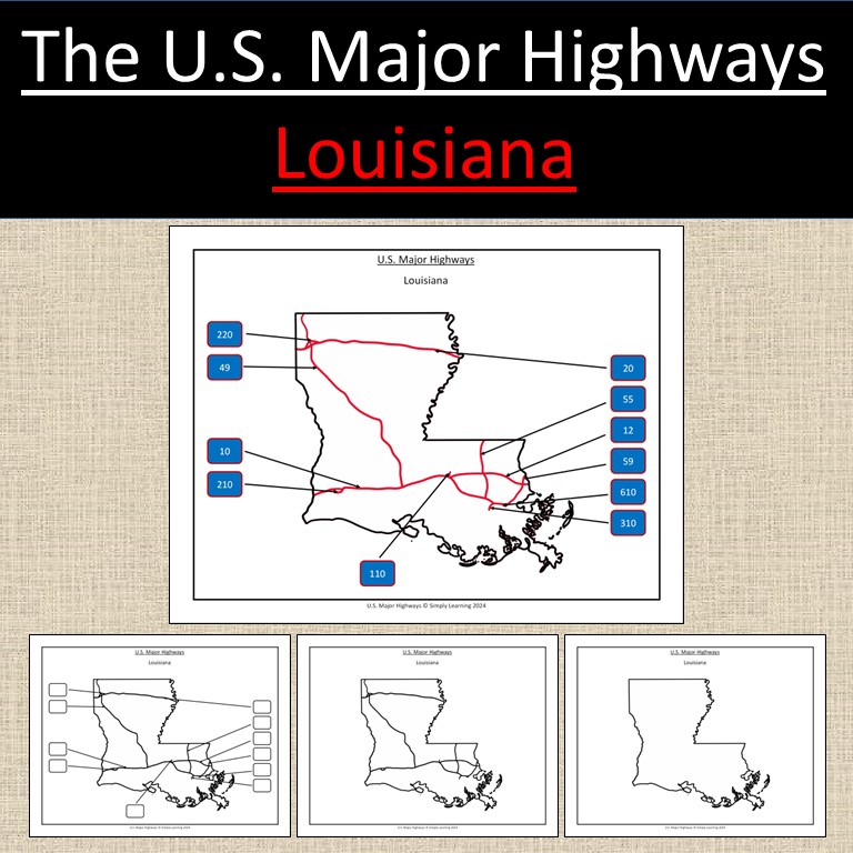 Louisiana, US State Major Highways Map Geography