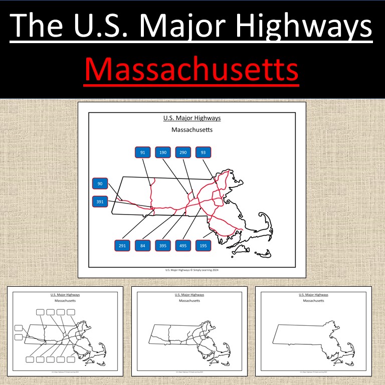 Massachusetts, US State Major Highways Map Geography