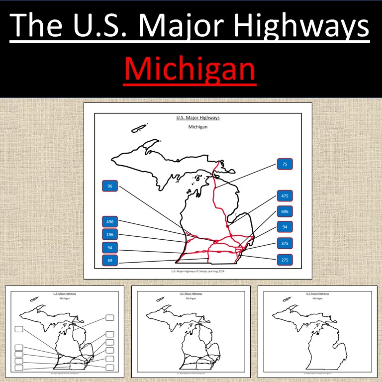Michigan, US State Major Highways Map Geography