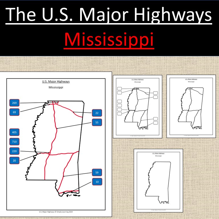 Mississippi, US State Major Highways Map Geography