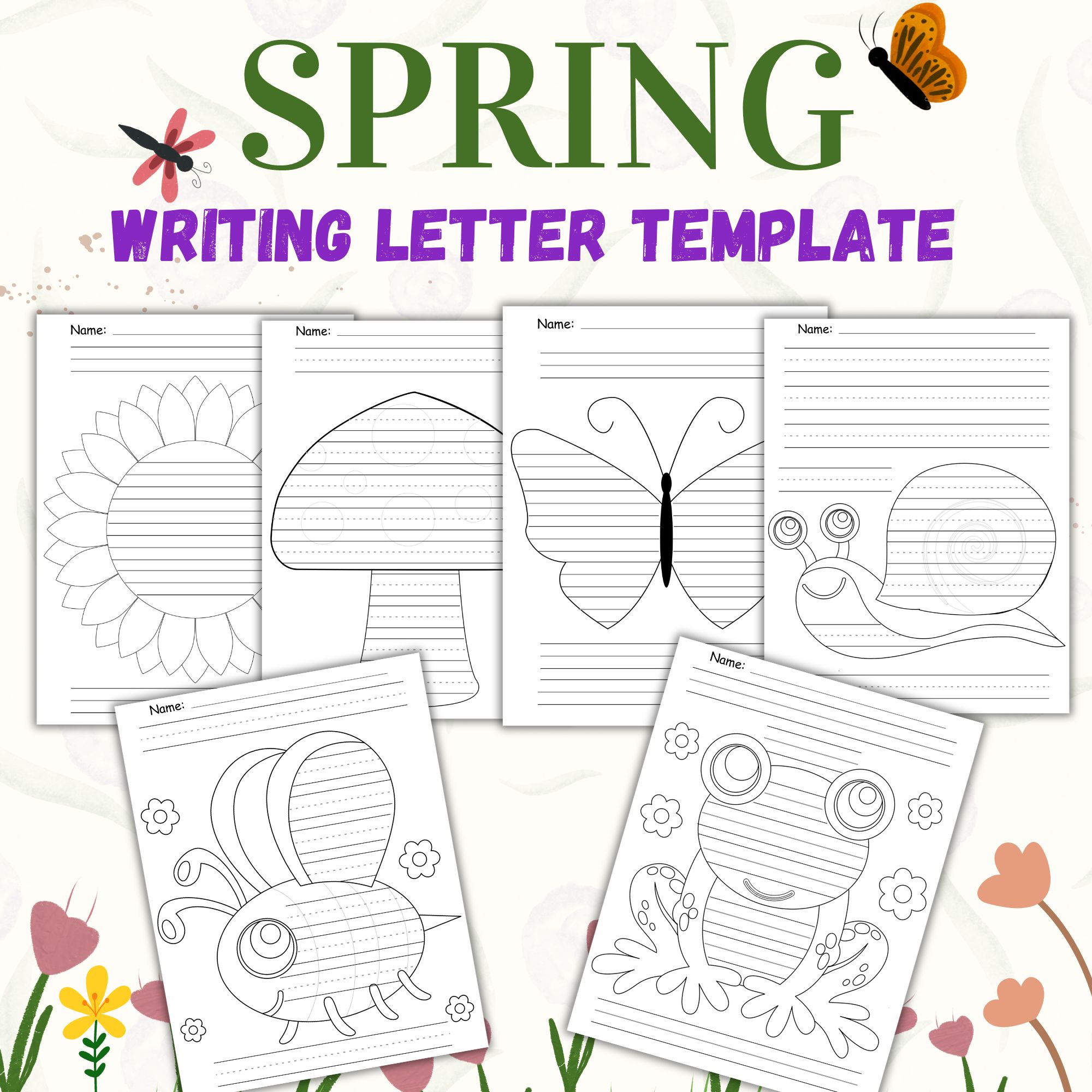 Cute Spring Theme Printable Handwriting Paper Writing Letter Template Flower