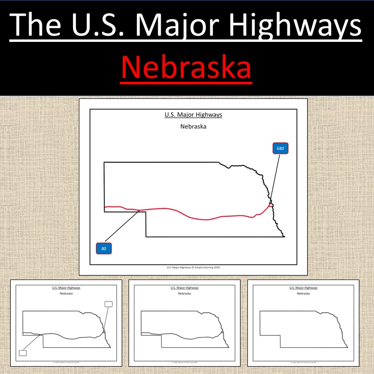 Nebraska, US State Major Highways Map Geography