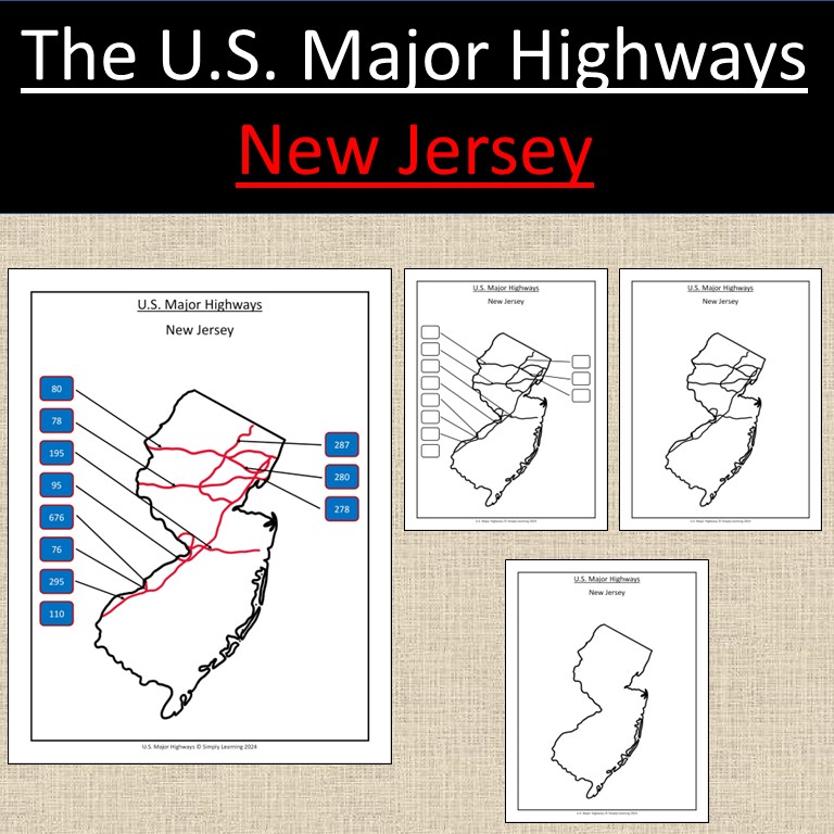 New Jersey, US State Major Highways Map Geography