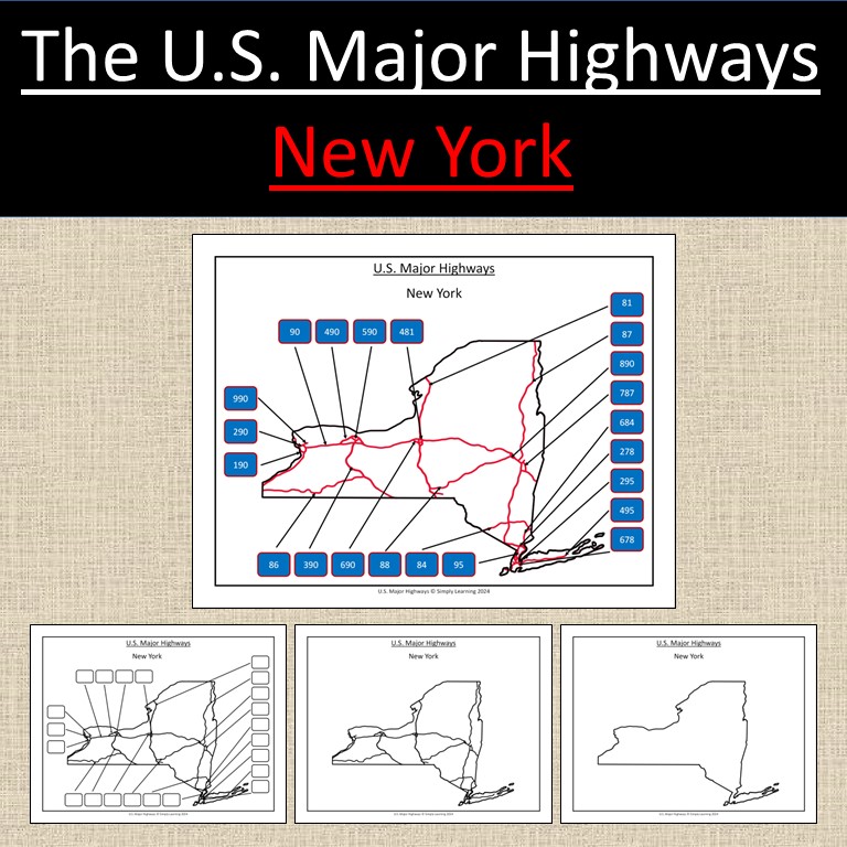 New York, US State Major Highways Map Geography