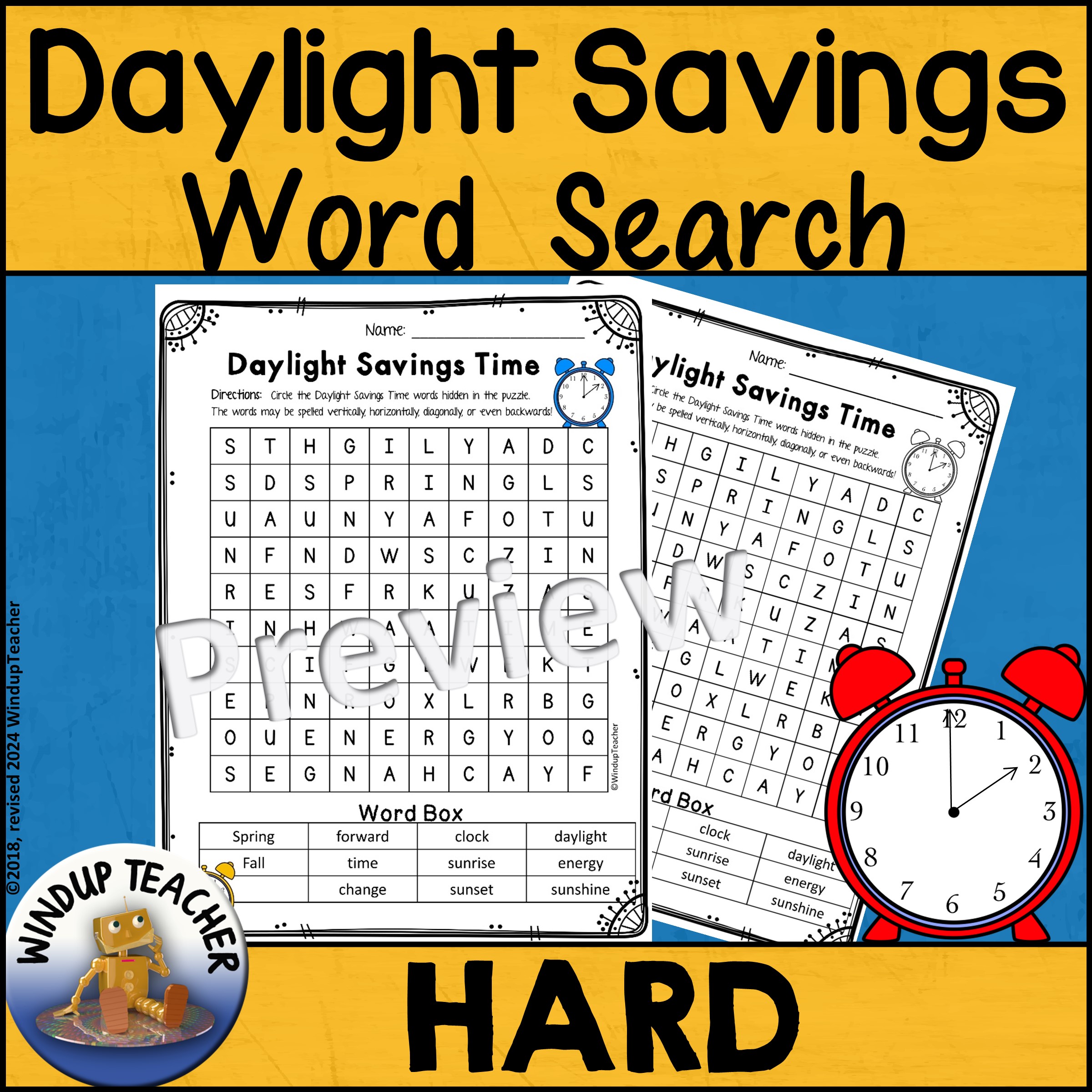 Daylight Savings Time Word Search - Hard Puzzle