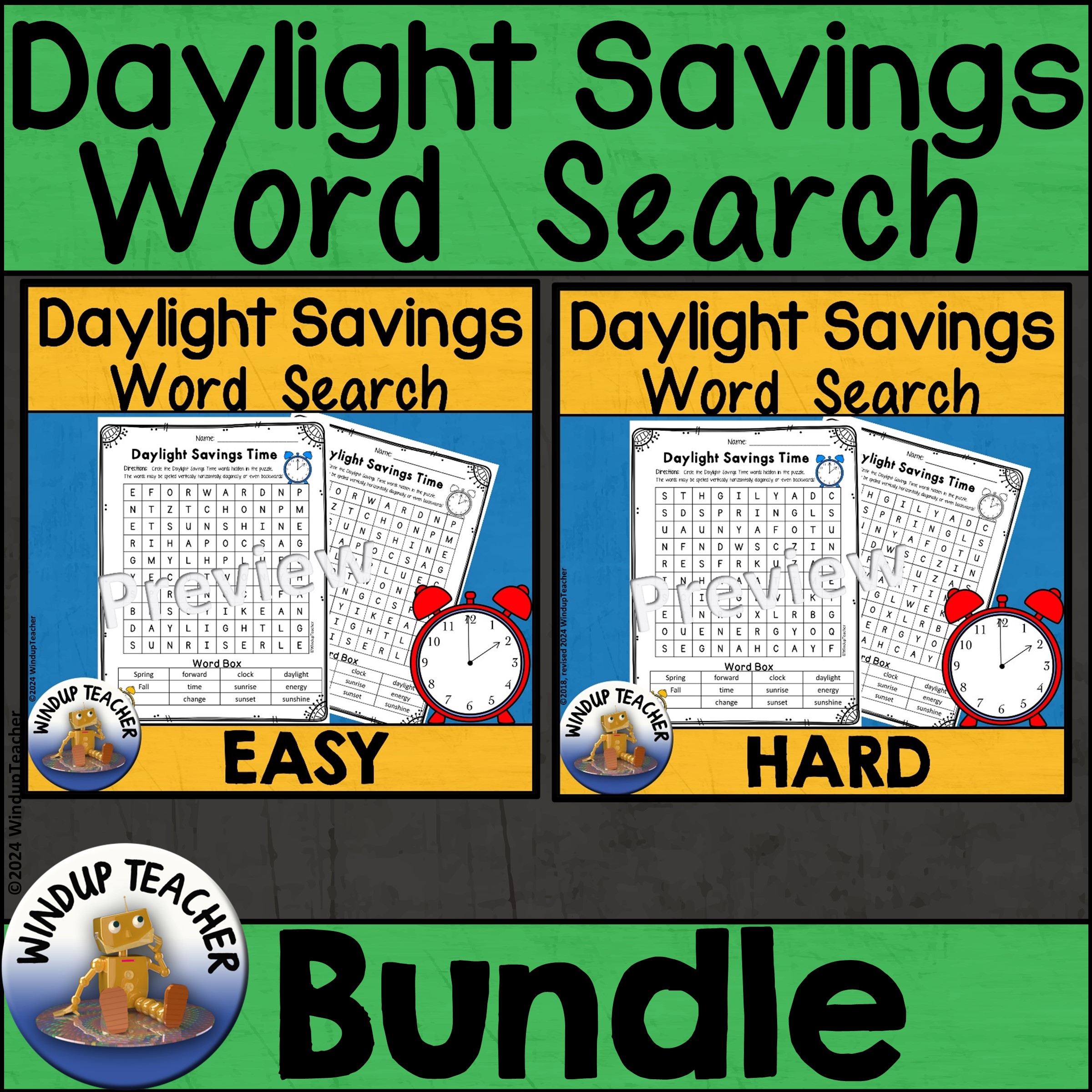 Daylight Savings Time Word Search BUNDLE - Easy & Hard Printable Puzzles