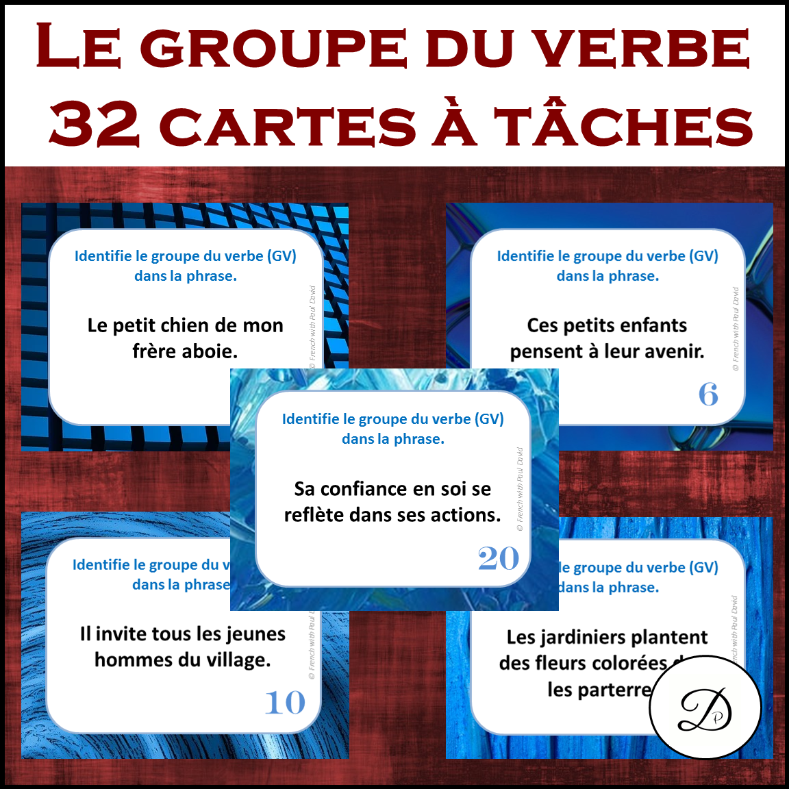 Le groupe du verbe GV - 32 cartes à tâches / French Grammar