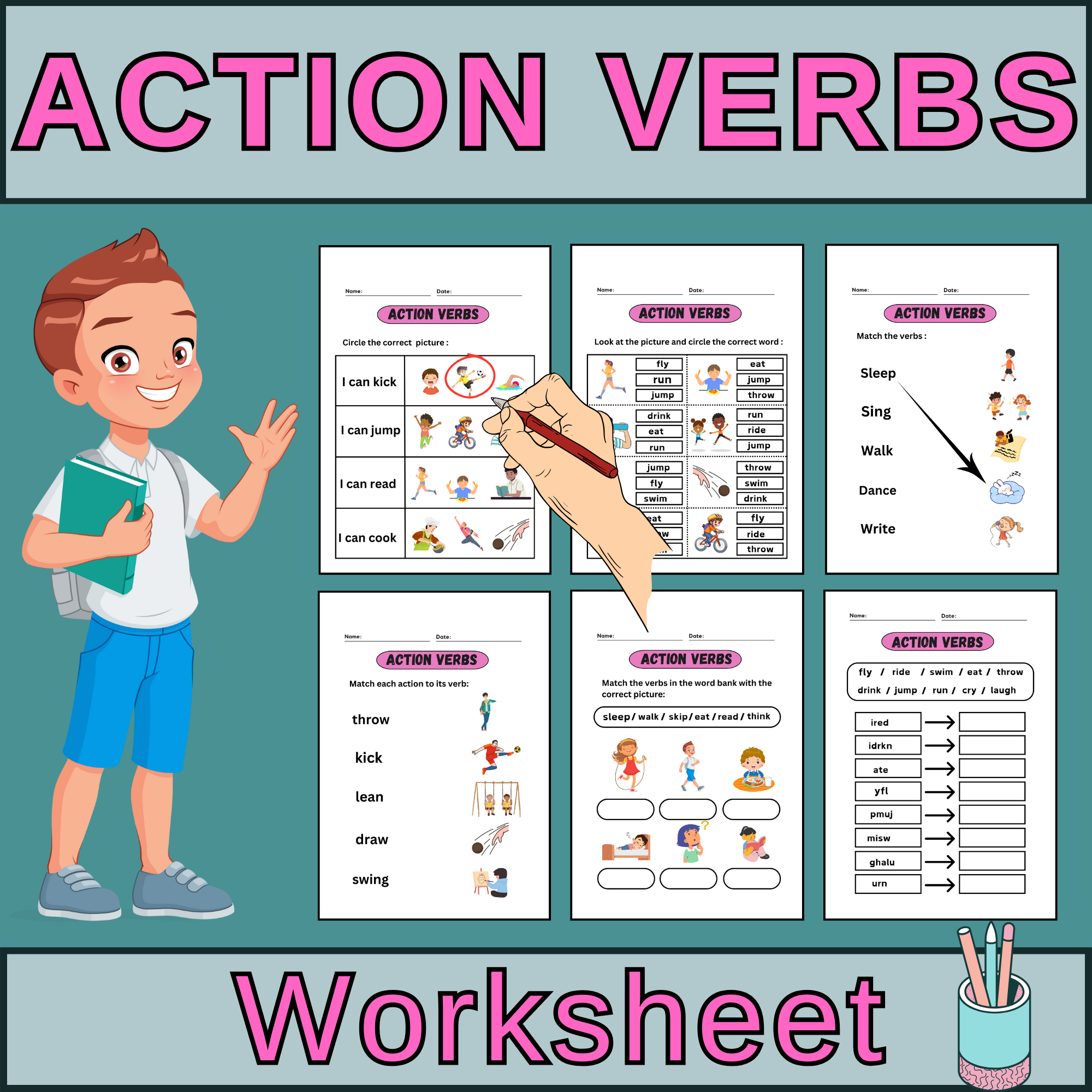 Printables Grammar Action Verbs worksheets and Activities For Grades 1, 2, 3
