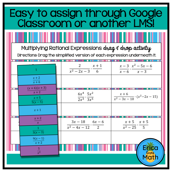 Multiplying Rational Expressions Digital Activity Drag & Drop | Made By ...