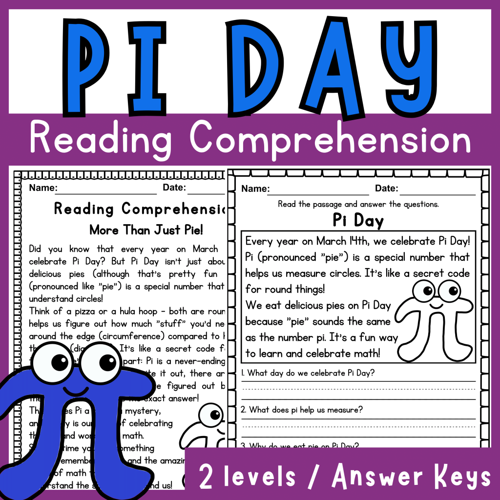 Pi Day Reading Comprehension Passages & Questions | 2 levels - Made By ...