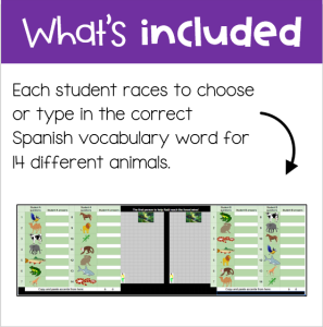 Spanish Animals Vocabulary Two Player Digital Race Self Checking Game ...