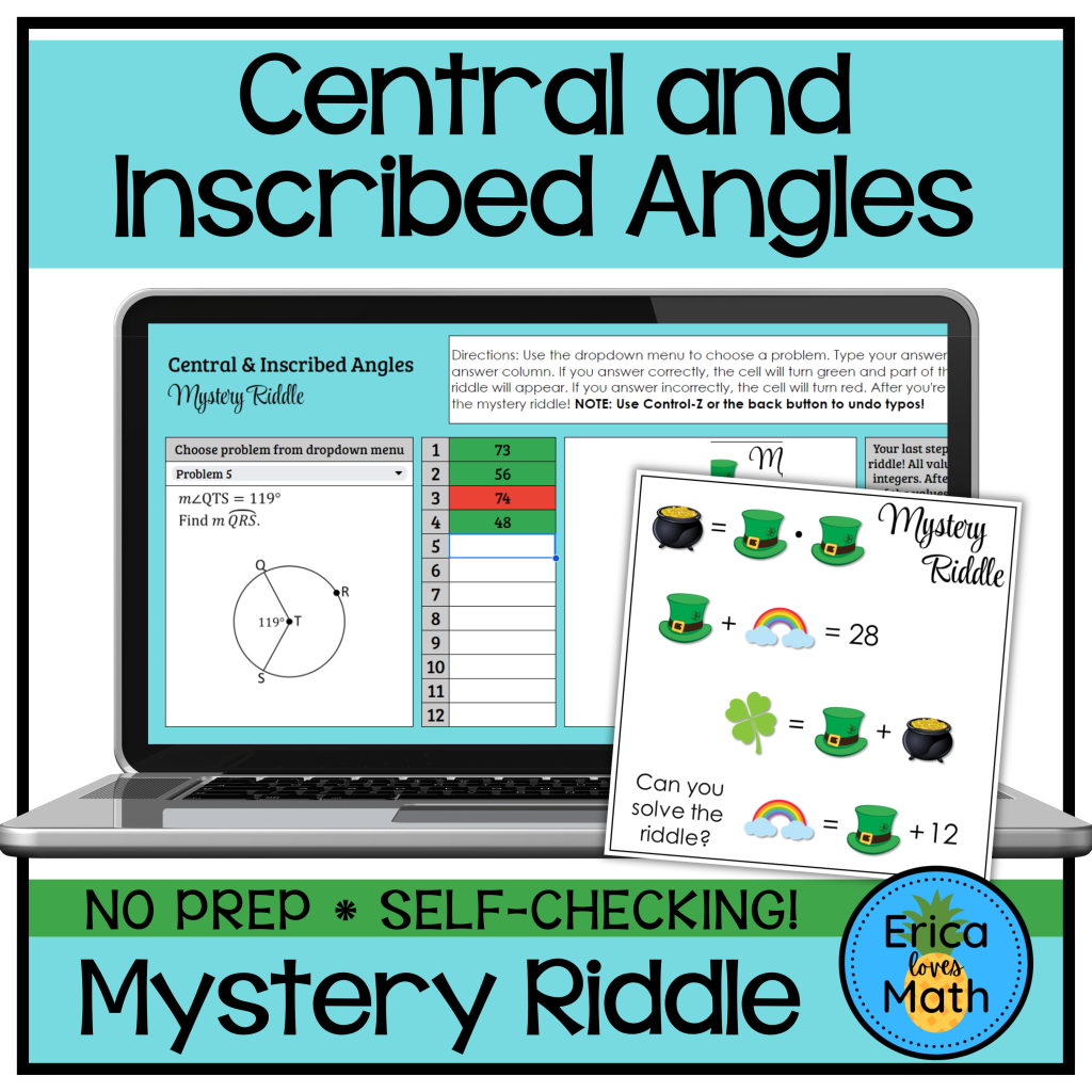 Central & Inscribed Angles in Circles Digital Mystery Riddle Activity ...
