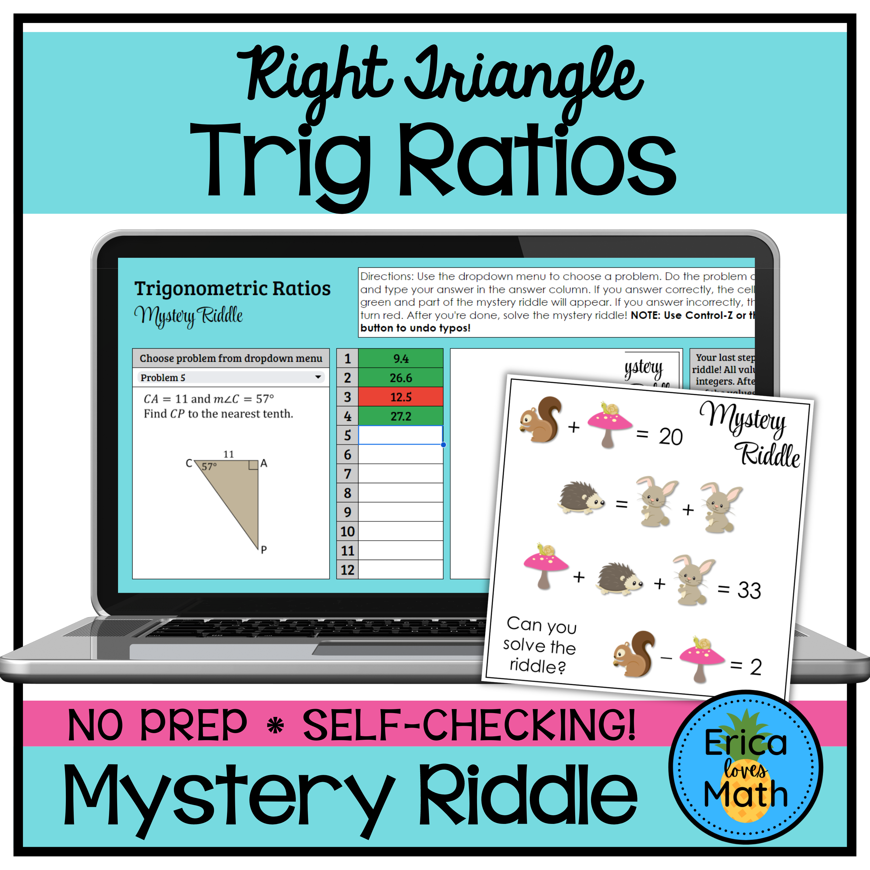 Right Triangle Trig Ratios Digital Mystery Riddle Activity