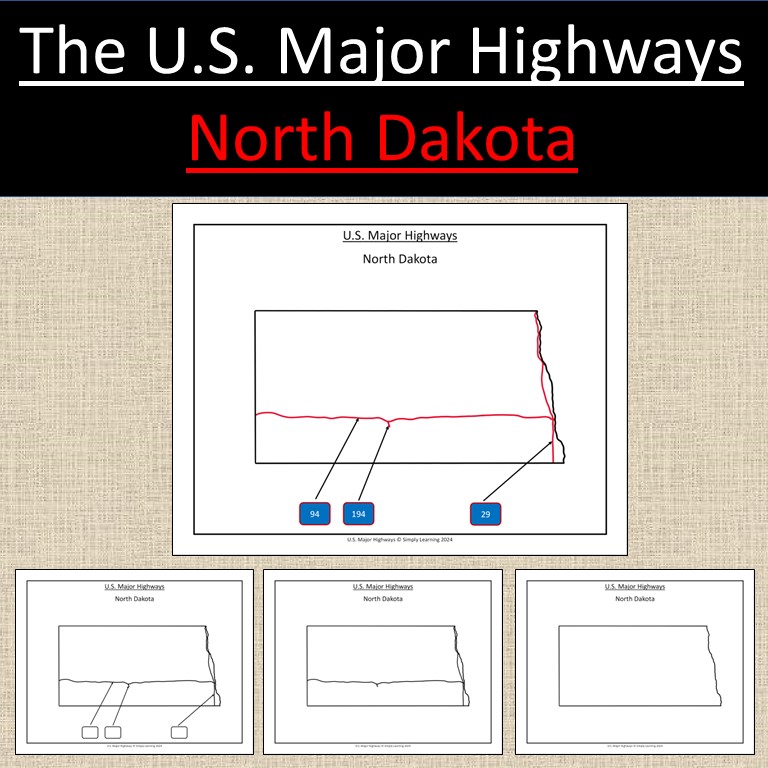 North Dakota, US State Major Highways Map Geography