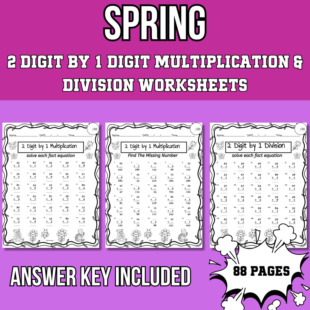 Spring 2-Digit by 1-Digit Multiplication & Division|Missing Numbers ...