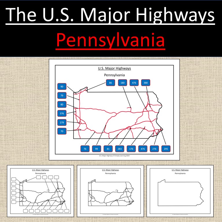 Pennsylvania, US State Major Highways Map Geography