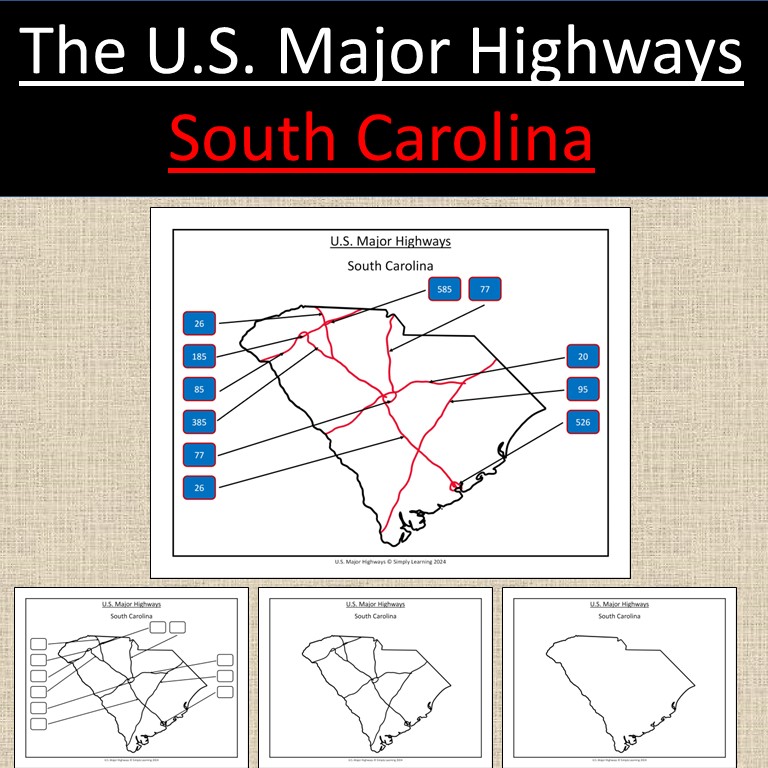 South Carolina, US State Major Highways Map Geography