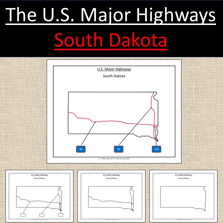 South Dakota, US State Major Highways Map Geography