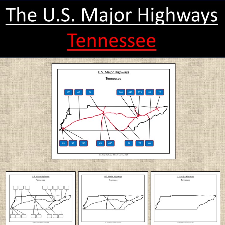 Tennessee, US State Major Highways Map Geography
