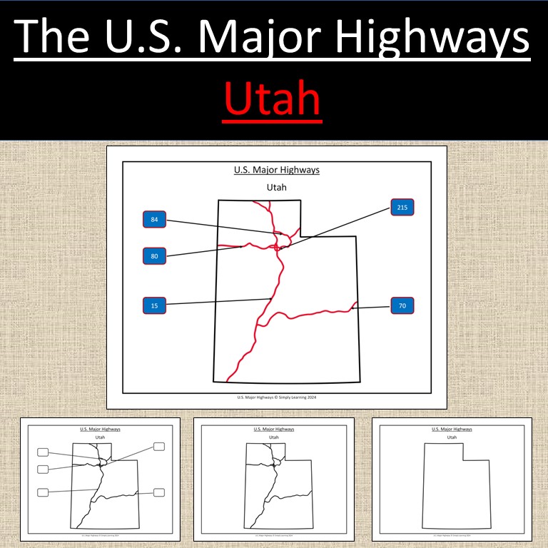 Utah, US State Major Highways Map Geography