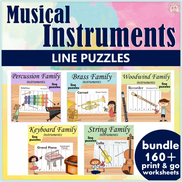 Musical Instruments Line Puzzles Bundle | Coloring Pages - Made By Teachers
