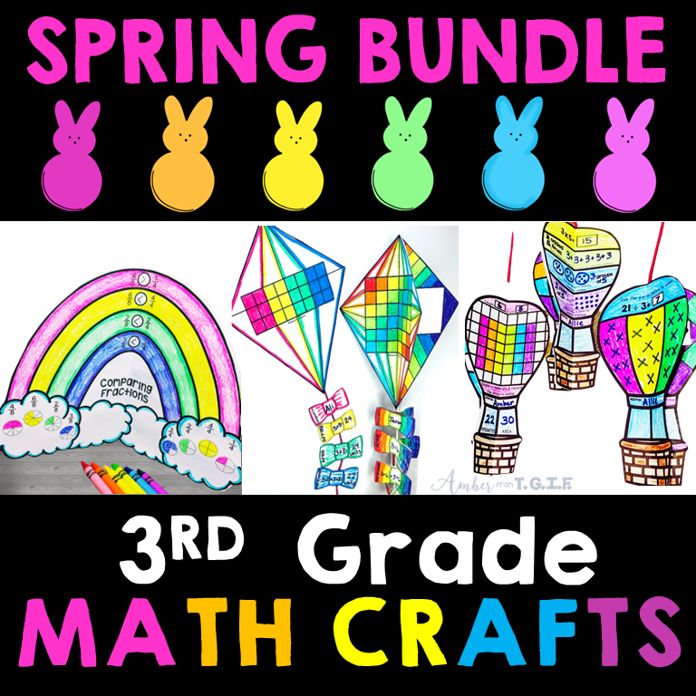 3rd Grade Spring Math Crafts Bundle Fractions Area & Perimeter Activities & More