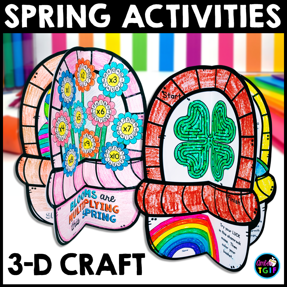 Spring Craft Activities Word Searches, Coloring Page, Color by Code Math, Mazes