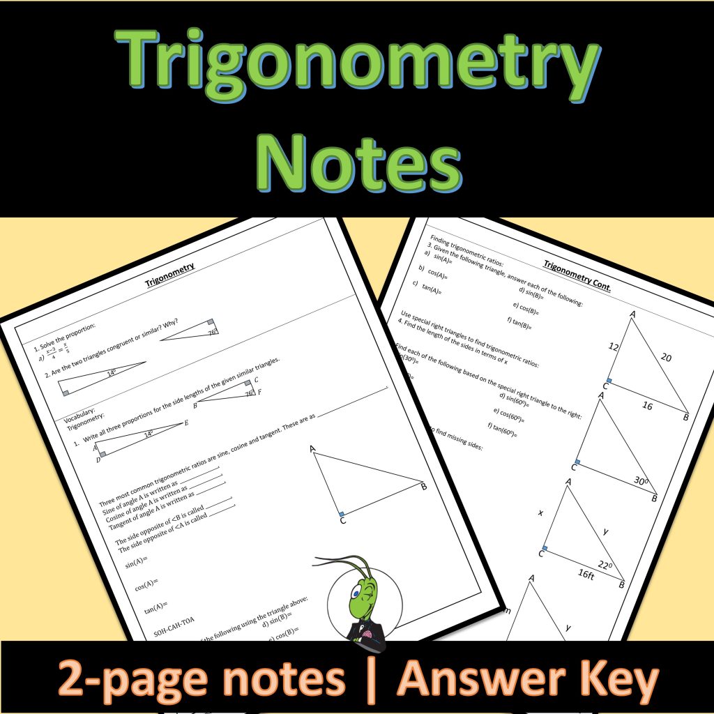 Trigonometry Guided Notes | Geometry Right Triangles and Trigonometry ...